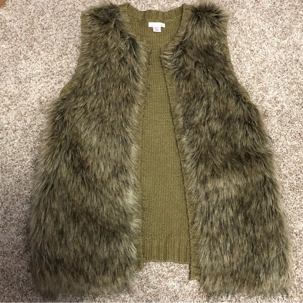 Faux Fur Knit Vest Olive Green by Xhilaration